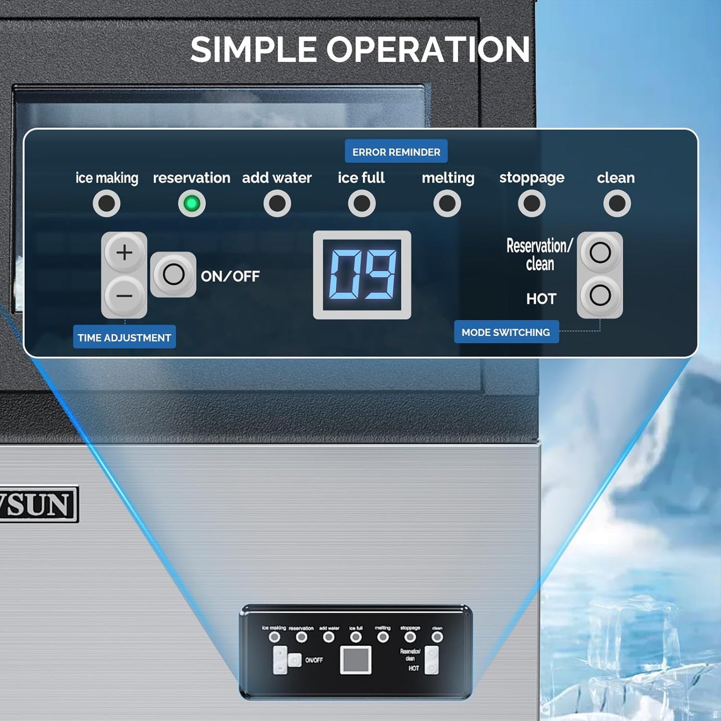ROVSUN Stainless Steel Commercial Ice Maker Machine, Make 150lbs/24h, 24lbs Storage,Under Counter/Freestanding Automatic Ice Machine for Home Restaurant Bar Cafe