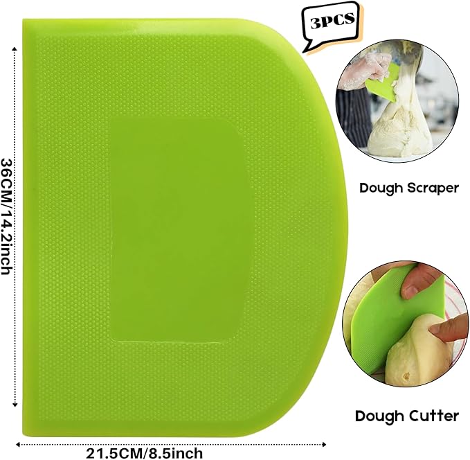 SURDOCA Dough Scraper Bench Scraper - 3P 14.2x8.5" Plastic Flexible Bowl Scraper, Sharp Edge & Angles Cake Scraper. Non-Slip Bakeware Decorating Tools Sculpting & Modeling Tools - Pink+Blue+Green