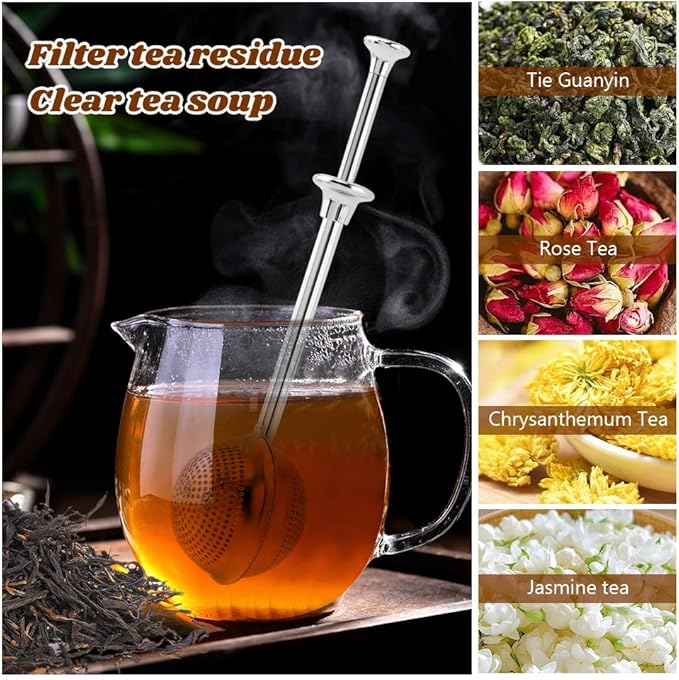 2pcs Tea Infuser with Spoon, Stainless Steel Fine Mesh Ball Filter with Handle and Spoon Loose Leaf Tea Infuser (Sliver)