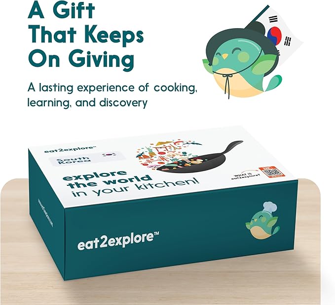 eat2explore Cooking Kits for Kids 14 Pcs – Interactive & Educational Kids Cooking Sets Real for Ages 5 and Up,3 Recipe Cards & Global Ingredients – Perfect for Families and Homeschooling (South Korea)