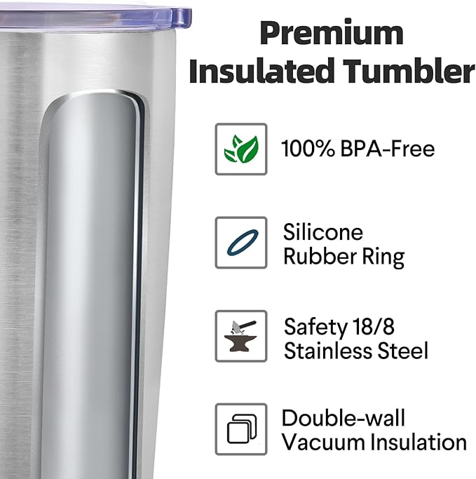 Volhoply 20oz Stainless Steel Tumbler with Lid and Straw,Double Wall Insulated Travel Iced Coffee Mug Fits Car Cup Holder,Powder Coated Cups for Hot and Cold Drinks,Gifts for Women Men（Silver,1 Set）