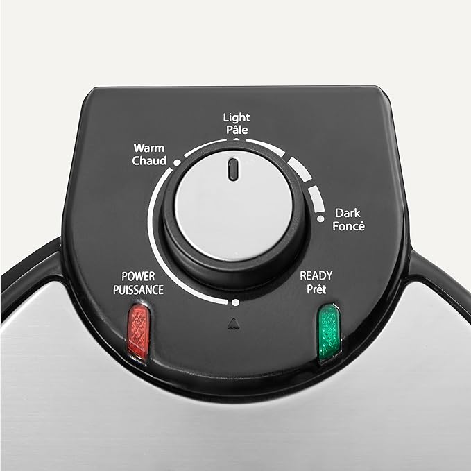 Amazon Basics Waffle Iron, Mini Belgian Waffle Maker with Round 8-Inch Ceramic Nonstick Plate, Adjustable Browning Control, Cool Touch Handle, Vertical Storage, 8 Inches, Black