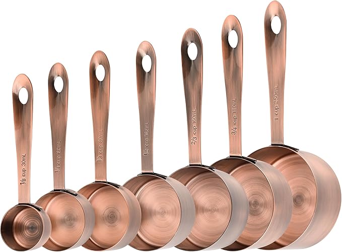 Smithcraft Measuring Cups and Spoons Set, Copper Measuring Cups and Spoons Set for Baking & Kitchen, Stainless Steel Measure Cup and Spoon for Dry &Liquid, Metal 7 Measure Cups&6 Spoons