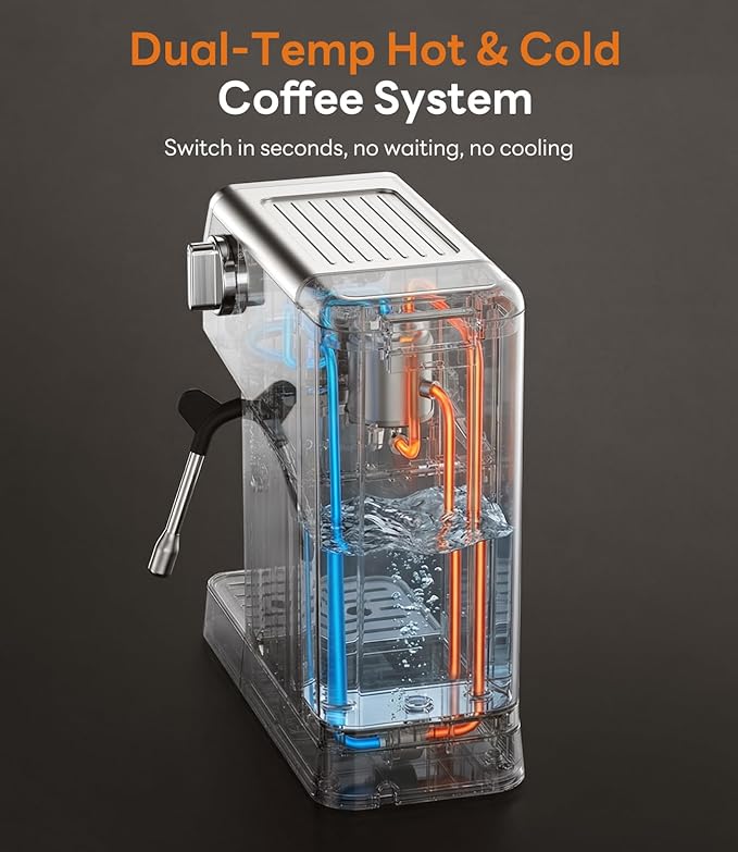 Aromaster Espresso Machine 20 Bar with Milk Frother, Easy to Use Compact Espresso Maker with Touchscreen, Fast Heat 1400W for Latte & Cappuccino, Stainless Steel Coffee Machine for Home & Office
