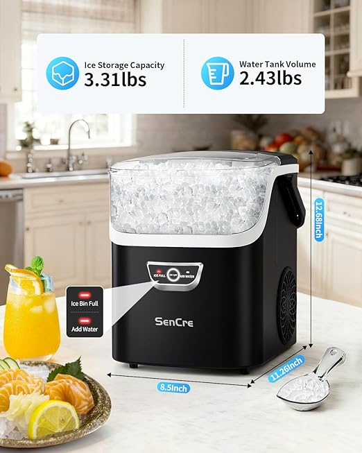 Nugget Ice Maker with Handle, 40lbs/Day Countertop Ice Maker Ready in 5 Mins, Soft Sonic Ice, Auto-Cleaning Ice Makers Portable Ice Machine for Home Kitchen Office Party & Large Families