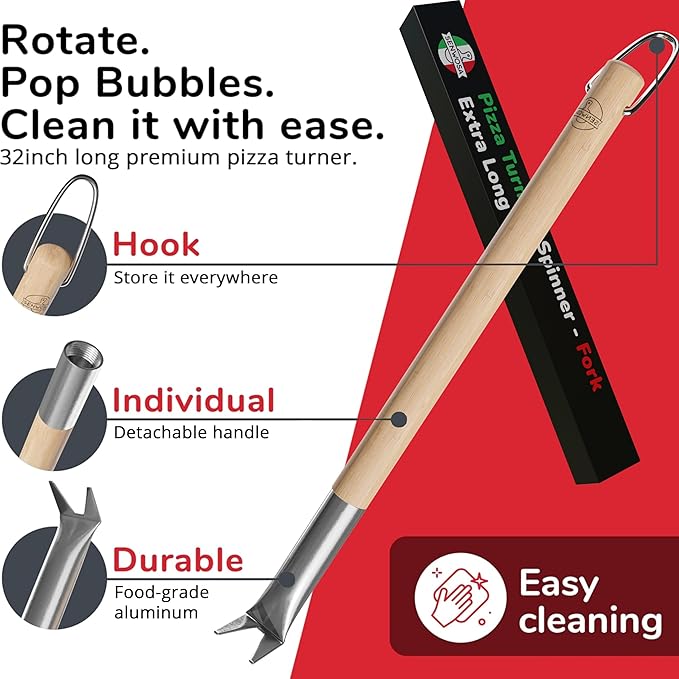 Senwosa Pizza Oven & Stone Brush with Scraper, Turning Fork & Bubble Popper Bundle - Essential Accessories & Tools for Any Pizza Oven