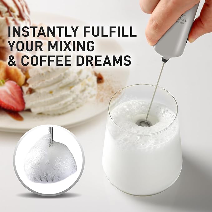 Mini & Mighty Milk Frother Wand – Powerful Handheld Coffee Frother, Battery Operated Drink Mixer – Compact Pocket Size – Detachable Whisk for Latte, Cappuccino, Matcha, Hot Chocolate – Silver Black