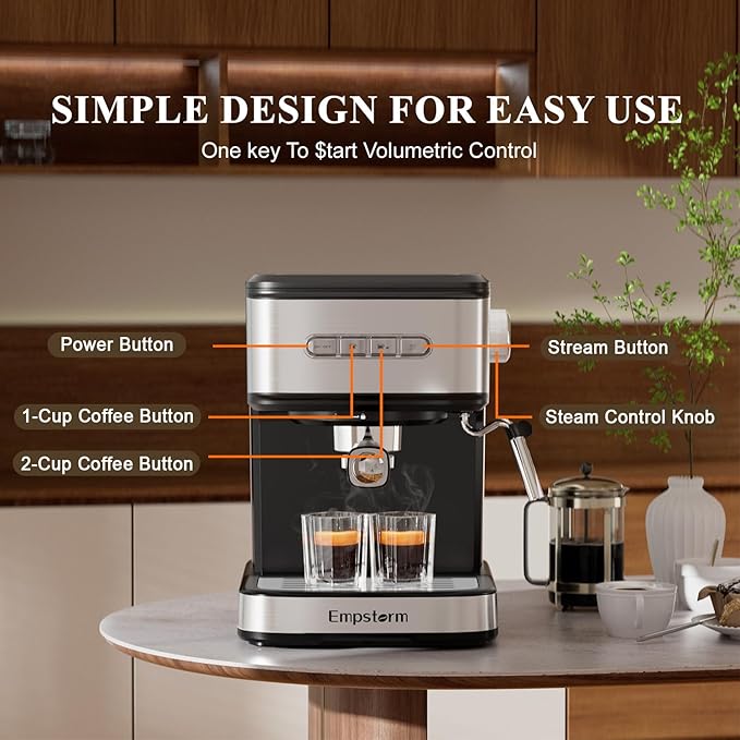 Empstorm 20 Bar Espresso Machine, Cappuccino Machines with Milk Frother Steam Wand, Latte Machine for Home&Barista, Automatic Shut-off Function