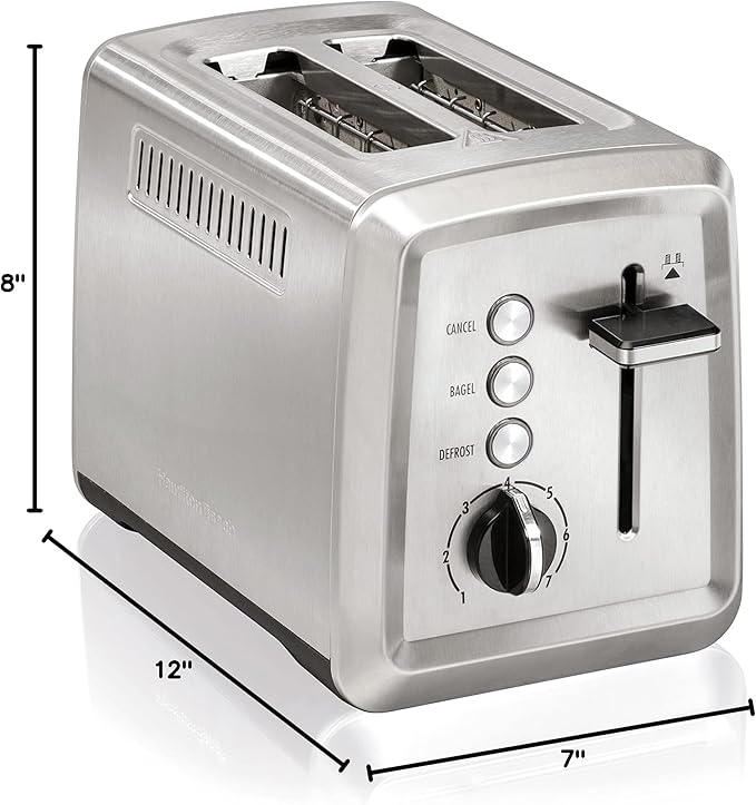 Hamilton Beach 2 Slice Toaster with Extra-Wide Slots,Bagel Setting,Toast Boost,Slide-Out Crumb Tray,Auto-Shutoff & Cancel Button,Defrost Function,Stainless Steel (22794),(Pack of 2)
