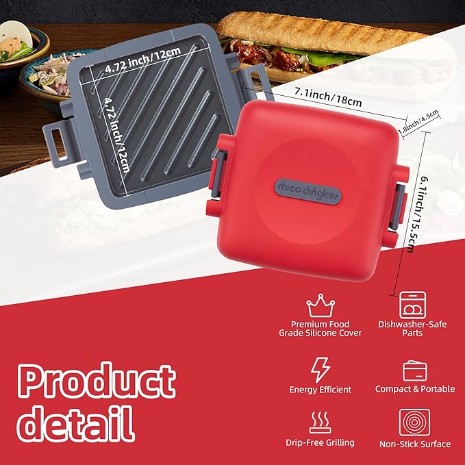 Microwave Toastie Sandwich Maker, Snack Maker & Panini Press, Removable Non-Stick Plates, Silicone Microwavable Cookware, Heatwave Technology for house cooking&baking, Red