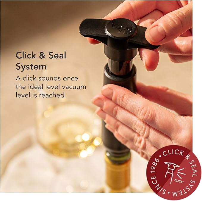 Vacu Vin Original Wine Saver with 2 Vacuum Bottle Stoppers – Wine Preserver Pump for Red or White Wine – Manual Air Remover System – Airtight Seal – Keep Wine Fresh Longer – Black