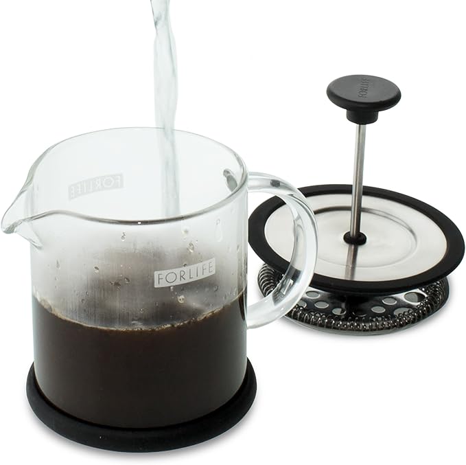 FORLIFE Cafe Style Glass Coffee/Tea Press, 16-Ounce, Black