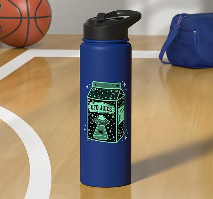 UFO Juice Retro Cat Abduction Alien Space Milk Cosmos Stainless Steel Insulated Water Bottle