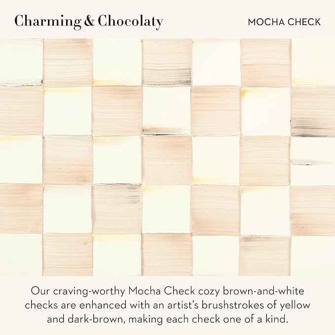 MACKENZIE-CHILDS Enamel Cake Carrier, Cake-Dish Serving Platter with Lid and Handles, Brown-and-White Mocha Check