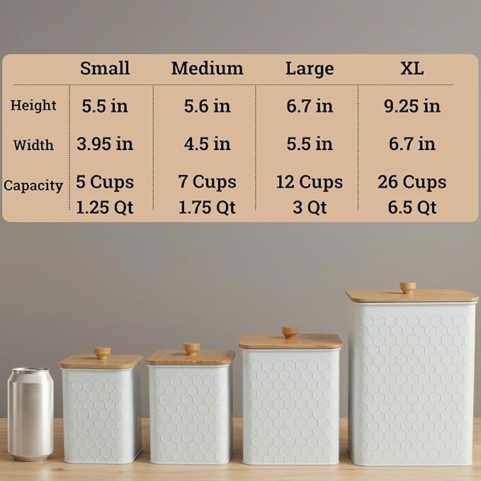 Kitchen Canisters for Countertop Set of 4 - Textured Iron Kitchen Canisters with Airtight Lids - Flour Sugar Canister Set - Flour and Sugar Containers Farmhouse - Coffee Jar for Counter - White Jar x4