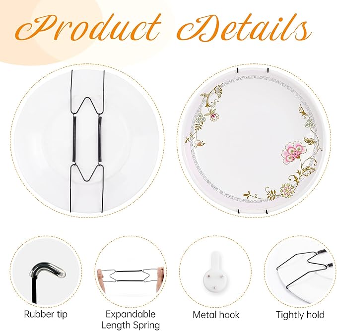 3 Pack Plate Hangers for The Wall, Suitable for 6-8 inch Art Plate, Stainless Steel Invisible Heavy Duty Wire Plate Holder with Wall Hooks, Plate Hangers for Displaying Plates, Platter, Dish, Black