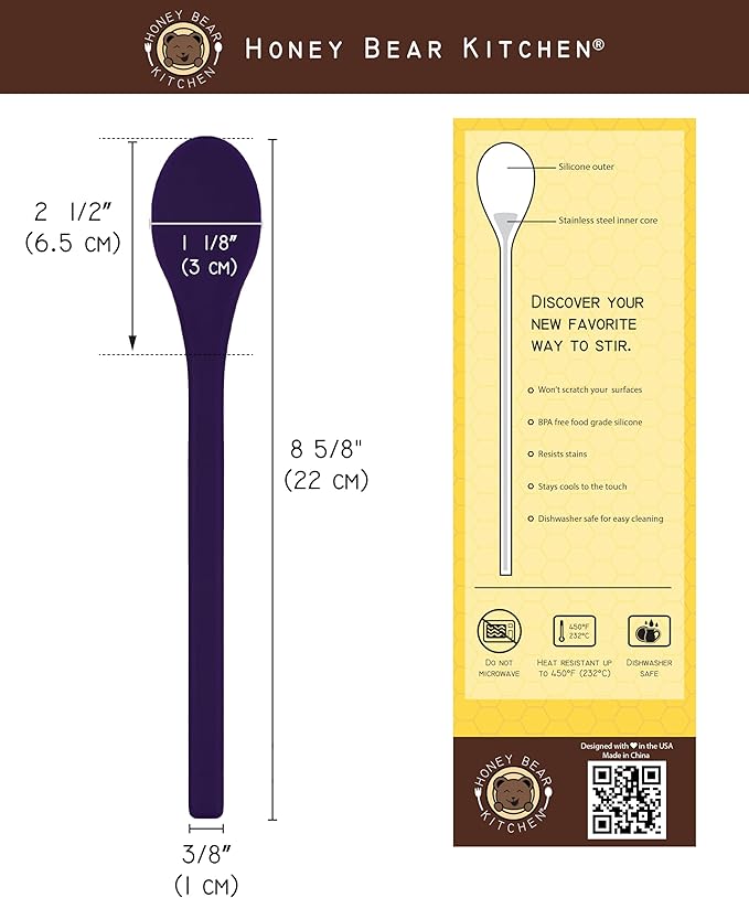 Honey Bear Kitchen Silicone Cocktail Stirs for Tall Drinkware, Set of 2 (Nocturnal Violet)