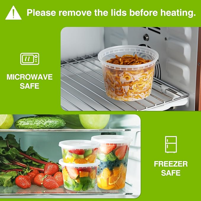 NEEBAKE 75 Sets 12oz Deli-Containers-with-Lids-Airtight-Plastic-Food-Storage-Containers-with-Lids-Soup-Slime-Overnight-Oat-To-Go-Containers