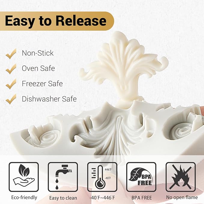JOERSH 3PCS Baroque Silicone Molds Scroll Border Mold Baroque Clay Mold Fondant Molds for Wedding Birthday Cake Decorating, Chocolate, Sugar, Clay Crafts