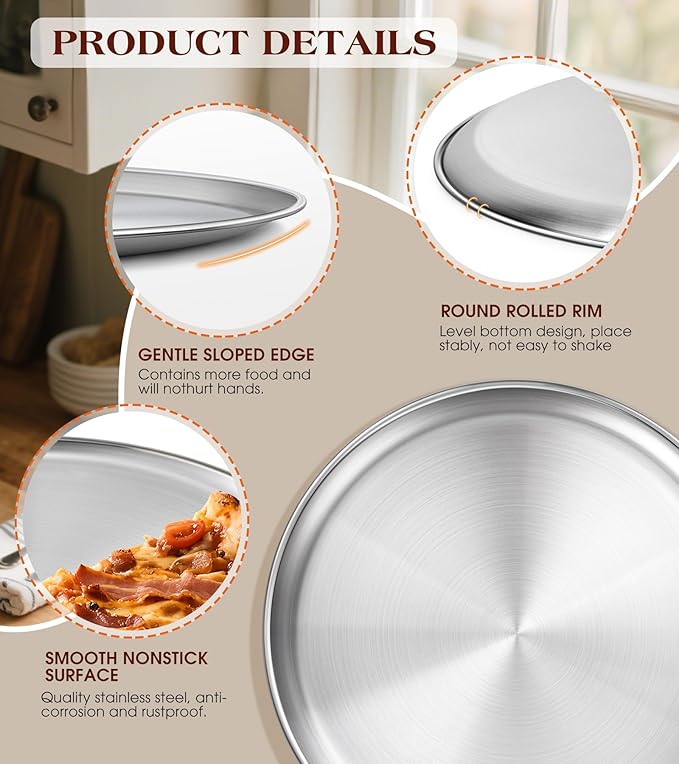 Yuiicaov Stainless Steel Pizza Pan 13½ inch, Pizza Pan for Oven, Steel Pizza Tray, Durable Round Pizza Plate Pizza Baking Sheet, Easy Clean & Dishwasher Safe, Set of 1
