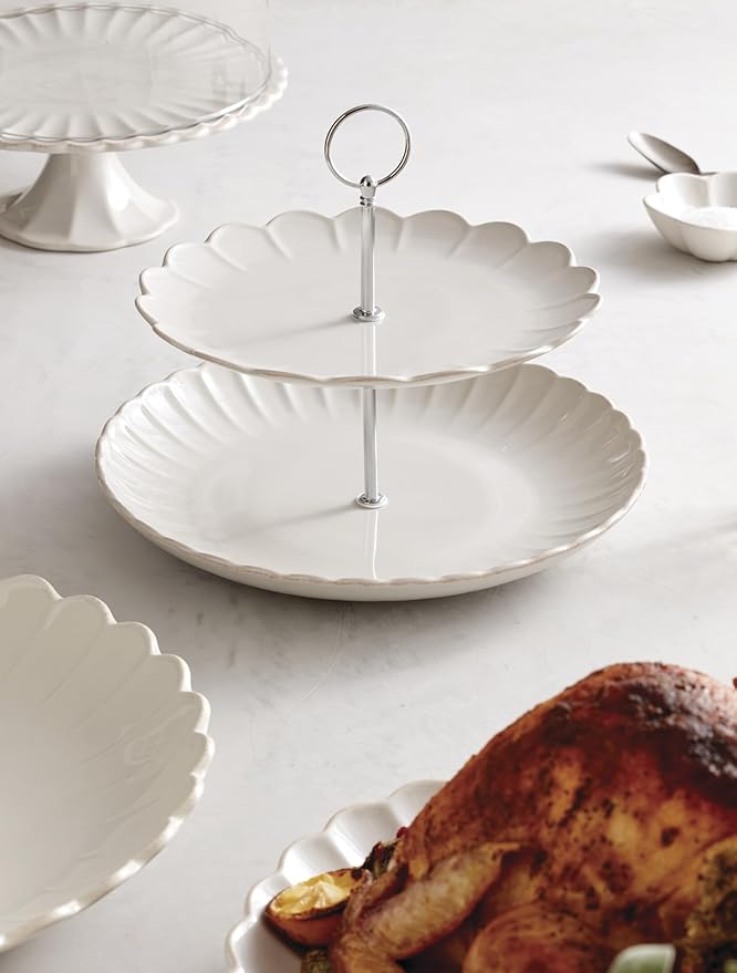 Lenox 897195 French Perle Scallop White 2-Tier Server