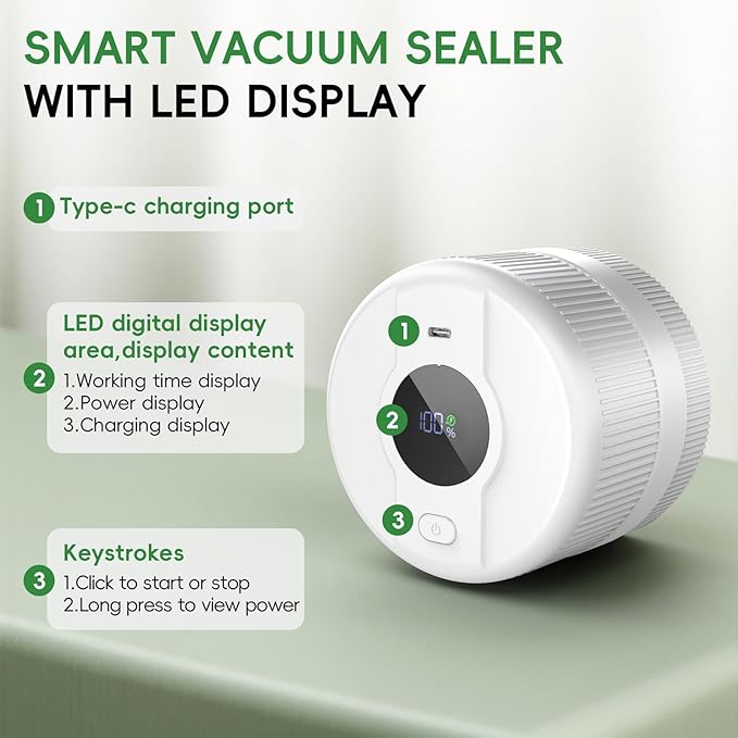 Mason Jar Vacuum Sealer Kit, Electric Sealer for Wide and Regular Mouth Mason Lids, Canning Vacuum Sealer Mason Jar, Automatic Vacuum Sealer Machine for Food Storage - White