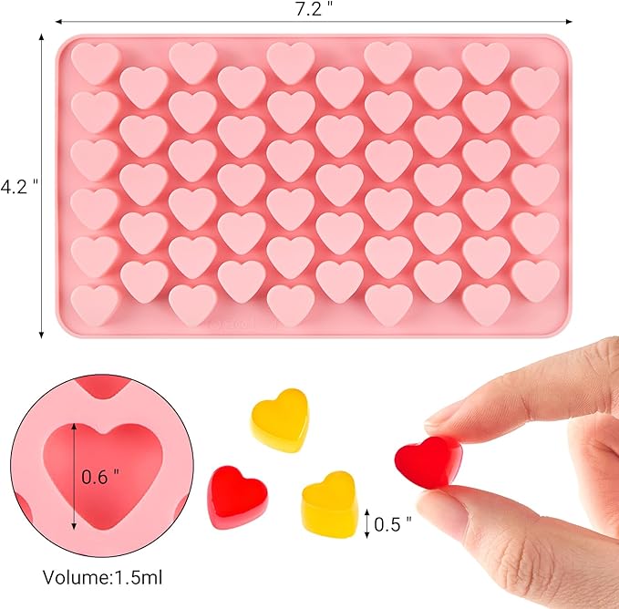 JOERSH Heart Candy Molds Silicone Molds for Hard Candy, Gummy, Chocolate, Ice Cube, Caramel, Jelly, 220 Cavities