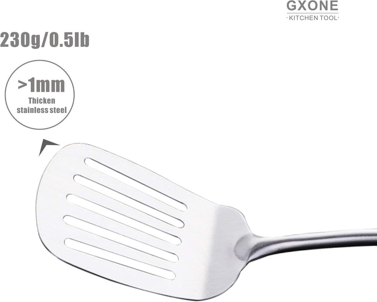Metal Spatula,304 Stainless Steel Wok Spatula with Heat Resistant Wooden Handle,Silver/15.7Inch