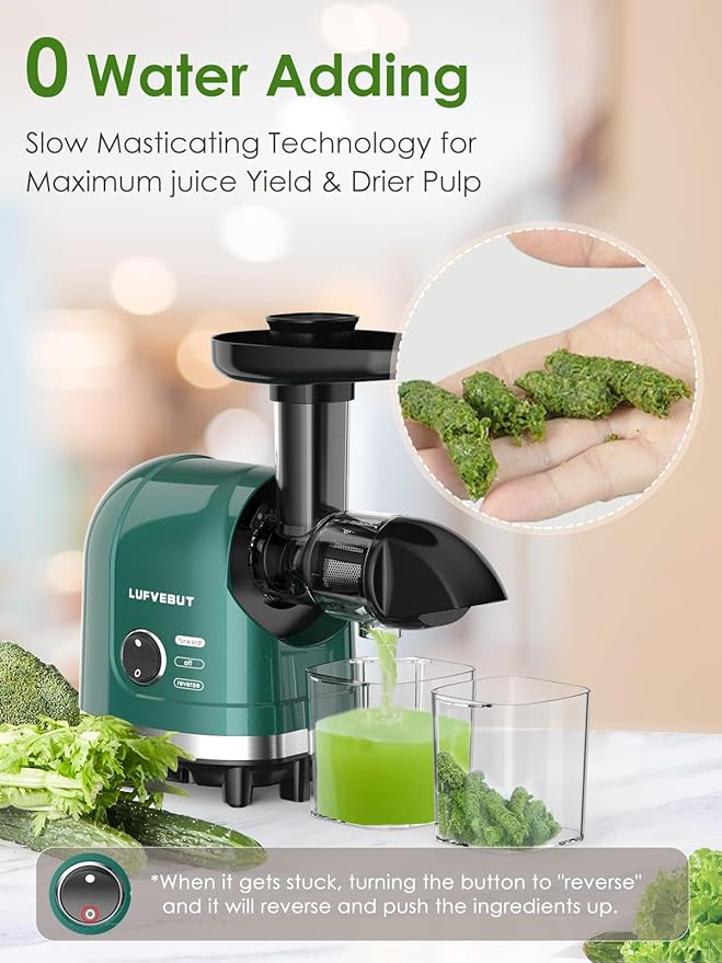 Vegetable Juicer for Celery Wheatgrass Spinach Ginger, Fruit Juicer Machines Slow Masticating Cold Press Juice Extractor Pulp Separated, Quiet Motor, Easy To Clean, BPA Free, Dishwasher Safe
