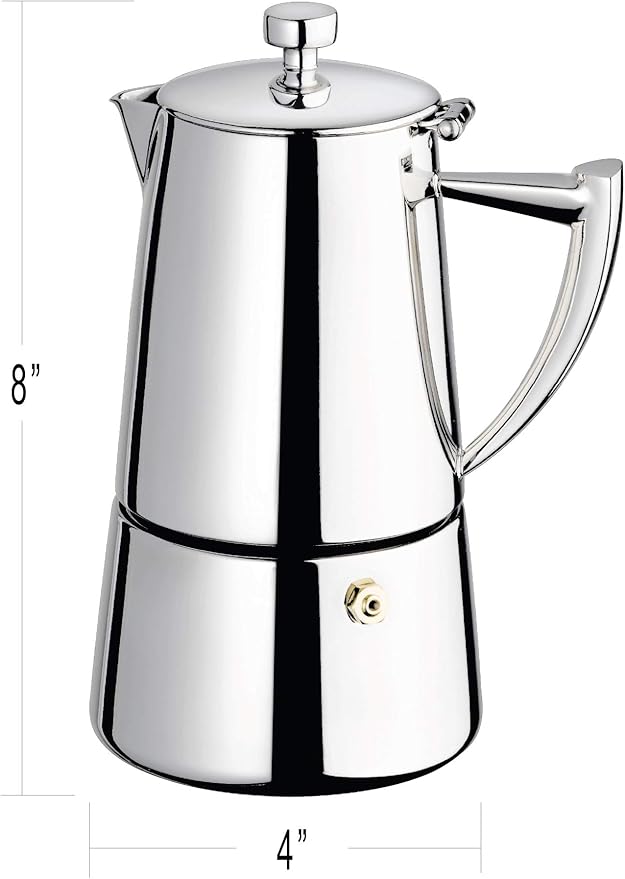 Cuisinox Roma Stovetop Espresso Maker COF-6R, Stainless Steel Coffee Percolator Stovetop, Heat-Resistant & Non-Reactive, 6-Cup Italian Espresso Maker Easy to Clean, Durable Stove Top Percolator