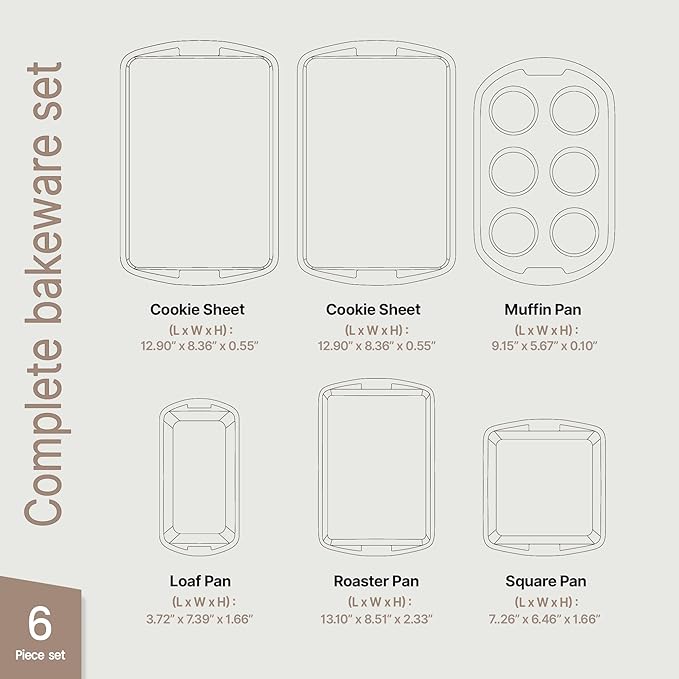 BAKKEN Kitchen Baking Pan Set - Nonstick Green Marble Coating, Commercial Grade Carbon Steel Bakeware Sets, Baking Kitchen Essentials, PFOA, PFOS, PTFE Free, Oven Safe Tray (Up To 450° F), Set of 6