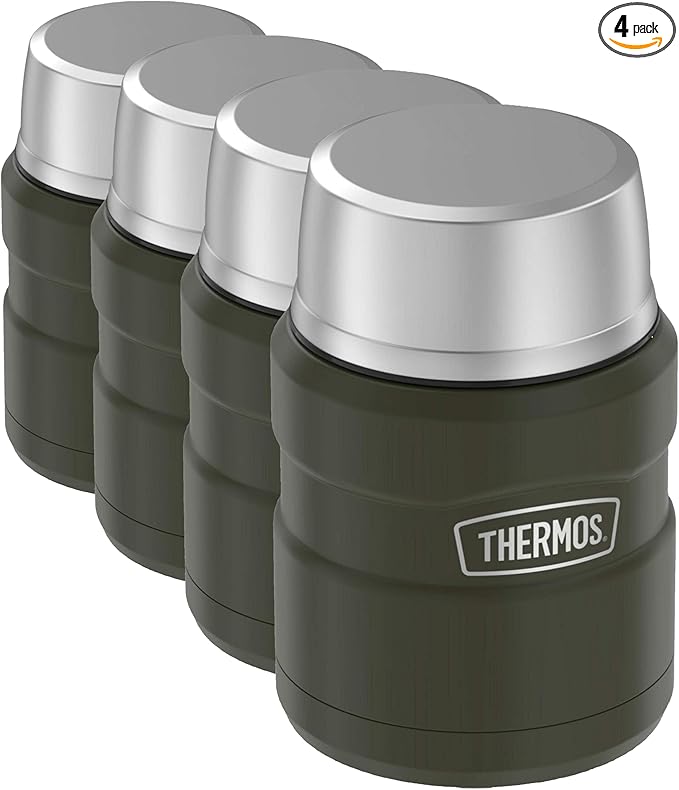 THERMOS Stainless King Vacuum-Insulated Food Jar with Spoon,16 Ounce,Army Green,(Pack of 4)