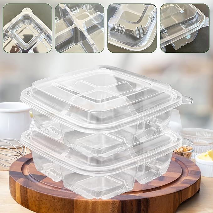 Haawooky 50 Pcs Bento Snack Food Containers,4 Compartment Lunchable Container with Lids,Divided Food Storage Containers For Travel Work School