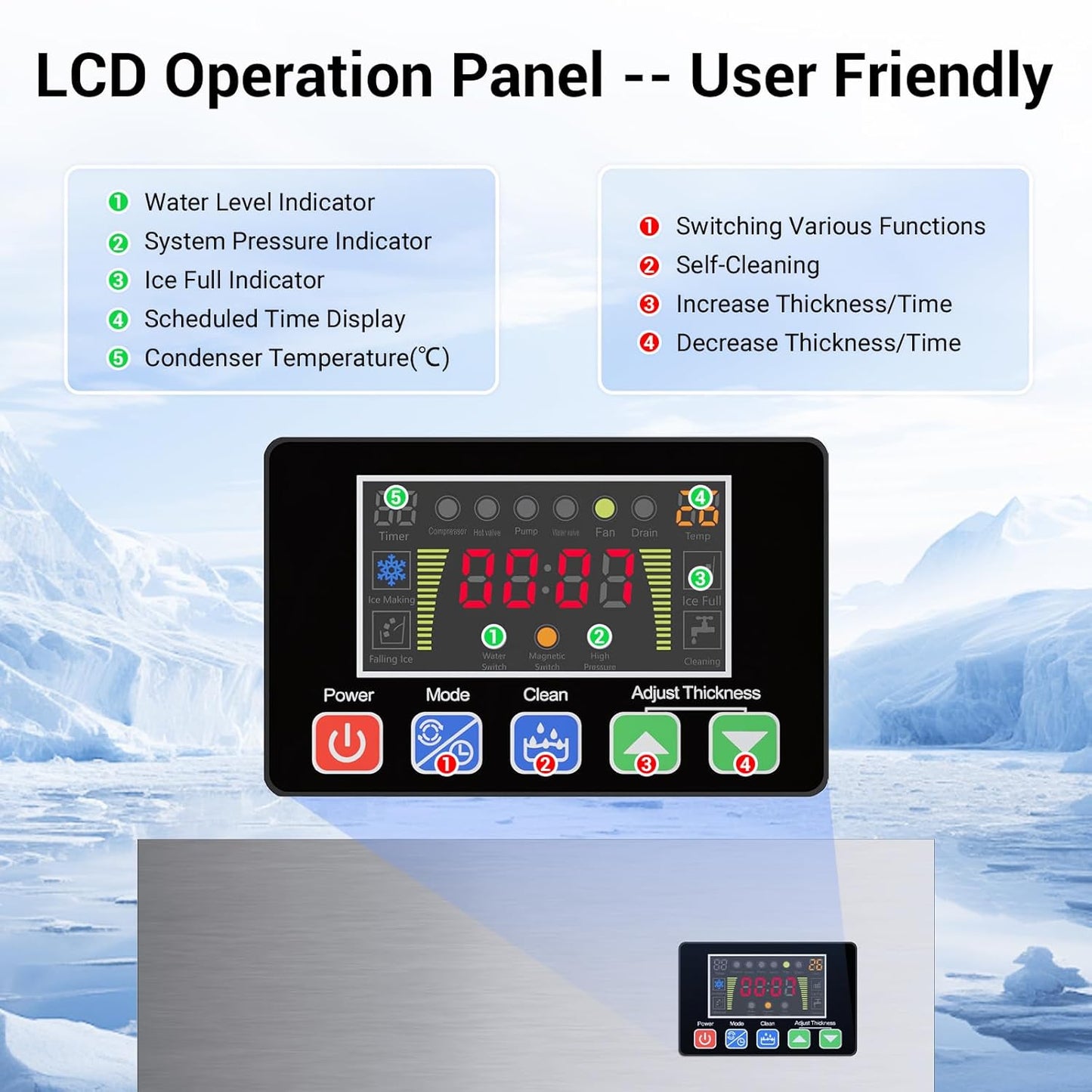 600LBS/24H Commercial Ice Machine Maker, 420LBS Capacity Large Industrial Ice Maker, Clear Ice Cubes Ready in 5-15min, Micron Water Purification Filter 99% impurities, for Cafe, Bar