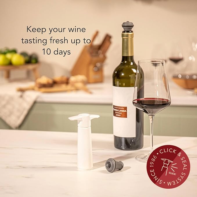 Vacu Vin Original Wine Saver with 1 Vacuum Bottle Stopper – Wine Preserver Pump for Red or White Wine – Manual Air Remover System – Airtight Seal – Keep Wine Fresh Longer – White