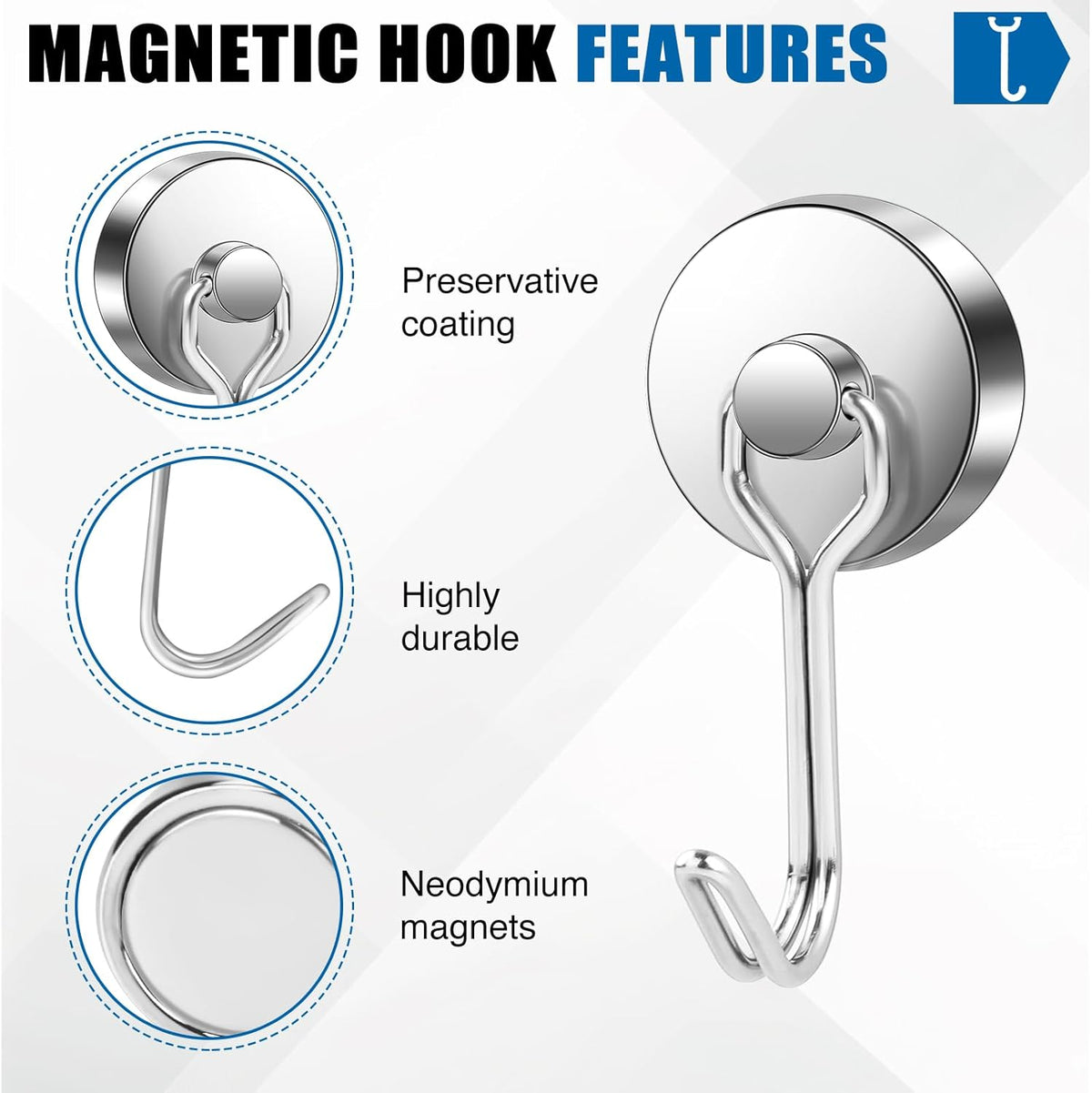 LOVIMAG Hooks, 80lbs+ Magnetic Magnet Hook 2025 Cruise Cabin Ship Essentials Heavy Duty Strong Refrigerator Fridge Hanging for Classroom Beach Vacation Kitchen Grills Home Mug Hanger (12 Pack), Silver