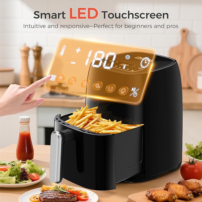 OSTBA 4.5QT Air Fryer, LED Touch Screen, 6 Presets, Fast Oil-Free Cooking, Adjustable Temp & Timer, Dishwasher Safe Nonstick Basket, Compact Family Size