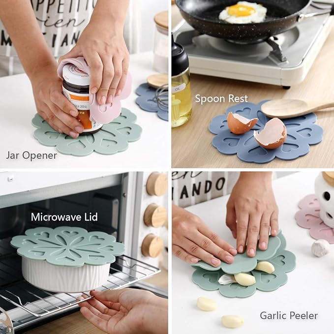 Set of 4 Silicone Trivet Mat - Hot Pot Holder Hot Pads for Table & Countertop - Trivet for Hot Dishes - Non-Slip & Heat Resistant Modern Kitchen Hot Pads for Pots & Pans, Teal