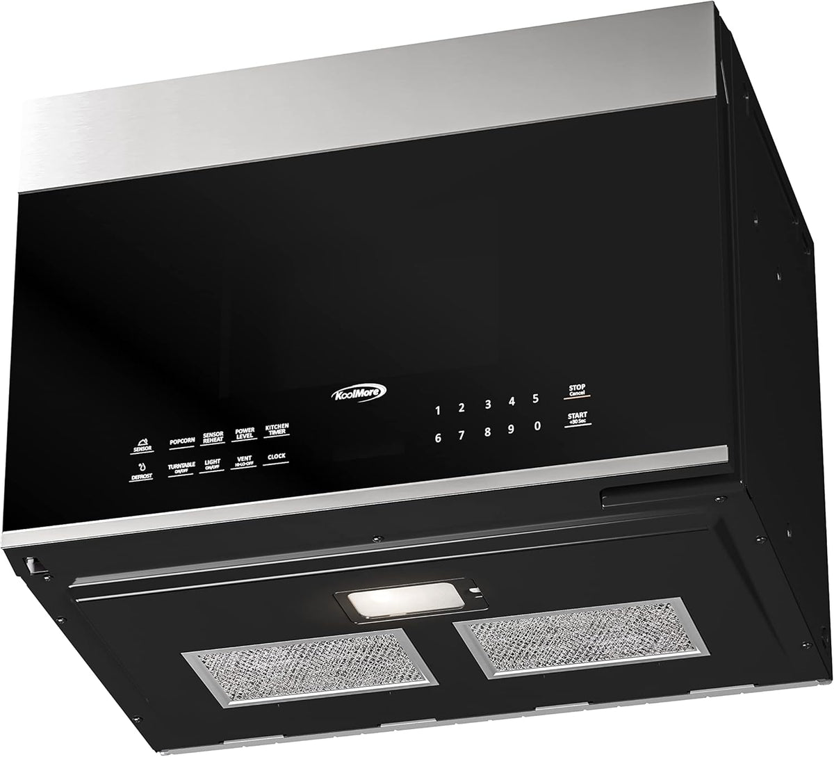 KoolMore KM-MOT-OP1SS 24 inch Over The Range Stainless Steel Microwave, 300 CFM Vent Hood Function cu.ft, 24 in/1.3 Cu. Ft, Black