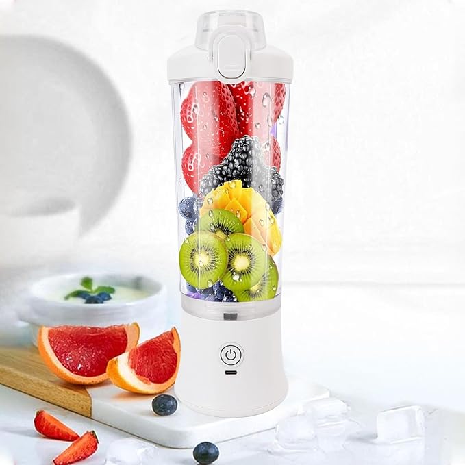 Portable Blender, 600ml 18000RPM USB C Rechargeable Mini Juicer Cup, Stainless Steel Blades Blender with RGB Light, Ideal for Travel, Gym & Sports