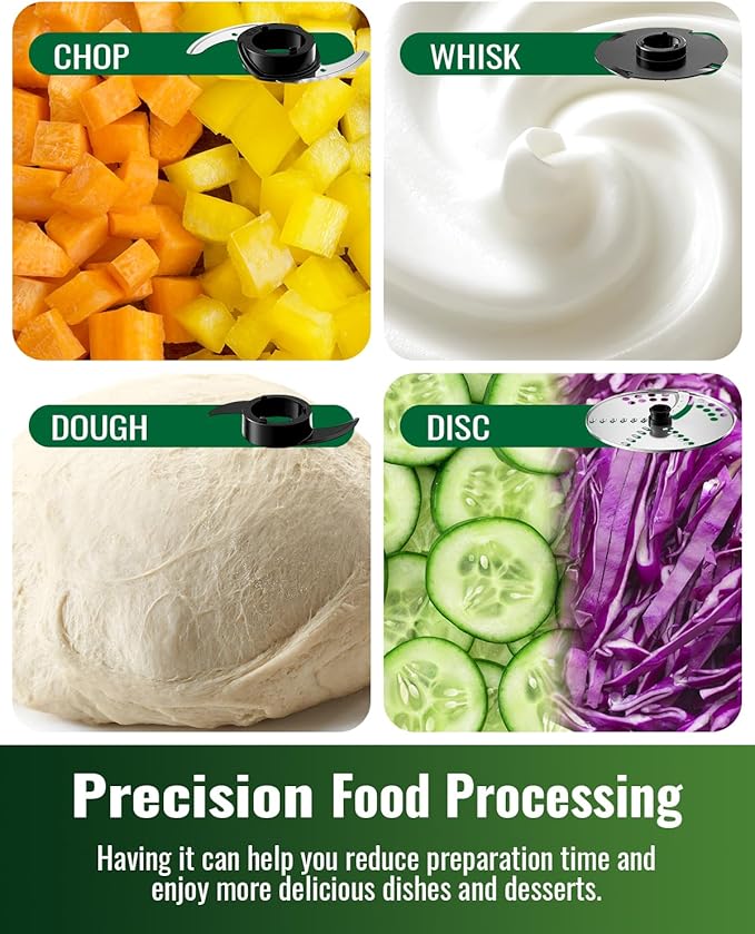 Food Processor, 4 Programs & Pulse,1000W Max Power,12 Cups Total Volume for Slicing, Mincing, Dicing, Shredding, Puree, Dough and Vegetable Chopper Clean Bowl Scraper, Stainless Steel