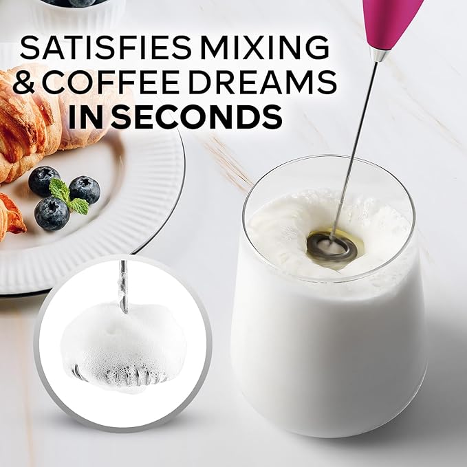 Zulay Kitchen Powerful Milk Frother Wand With 4 AA Duracell Batteries - Ultra Fast Handheld Drink Mixer - Electric Whisk Foam Maker for Coffee, Lattes, Cappuccino, Matcha & Creamer - Hot Pink Gold