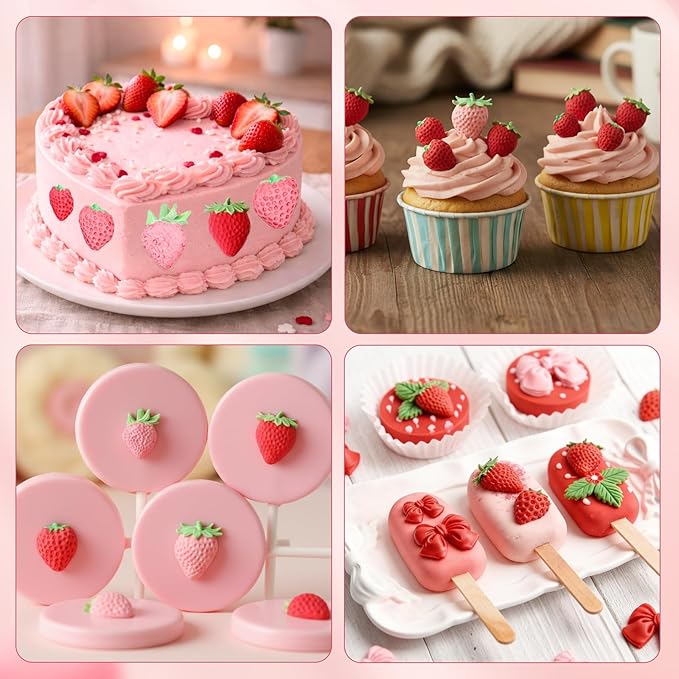 Pimoys 5 Pcs Strawberry Silicone Mold Strawberry Candle Molds Silicone Moulds for Wax Melt Cake Chocolate Mold Birthday Wedding Cake Decoration