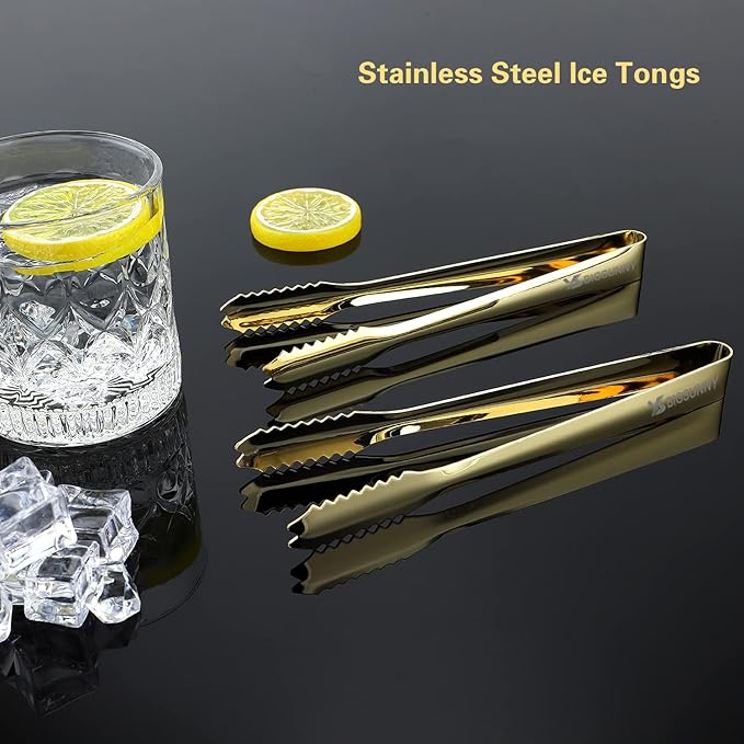 MSY BIGSUNNY 7 Inch Ice Tongs, Thickened Stainless Steel Sugar Cube Serving Tongs with Teeth for Tea, Party, Coffee, Bar, Food - Set of 2, Golden