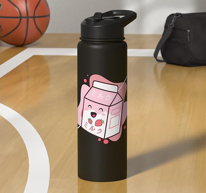 Kawaii Milk Cow Retro Japanese Strawberry Strawberry Milk Stainless Steel Insulated Water Bottle