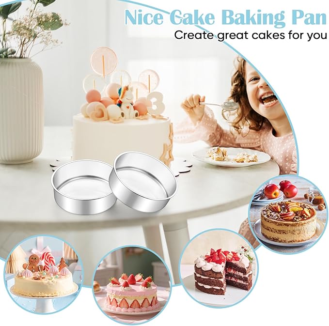 TeamFar 6 Inch Cake Pan, 2 Pcs Round Tier Cake Pan Set Stainless Steel for Baking Steaming Serving, Fit in Oven Pot Air Fryer, Healthy & Heavy Duty, Mirror Finish & Easy Clean, Dishwasher Safe