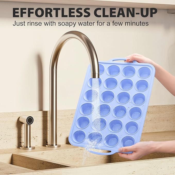 Mini Silicone Muffin Pan with Metal Frame, Non Stick Silicone Cupcake Pan with Handles 24 Cup, BPA Free Silicon Muffin Tin Tray Small for baking, egg bites, Cupcake Mold Blue