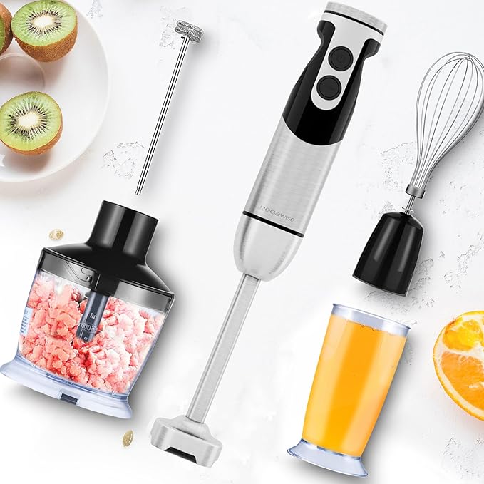 MegaWise Pro Titanium Reinforced 5-in-1 Immersion Hand Blender, Powerful Motor with 80% Sharper Blades, 12-Speed Corded Blender (Black)