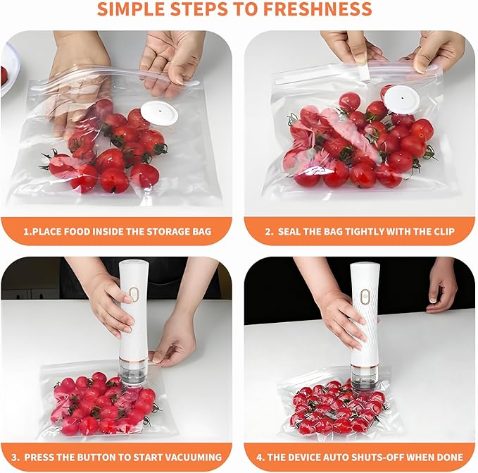Vacuum Storage Bags Set, 10 Reusable BPA-Free Food Vacuum Sealer Bags with 6 Large (10.23"x11.02") and 4 Medium (8.26"x8.66") Sizes, Triple-Seal Leak-Resistant Design, Includes 2 Sealing Clips