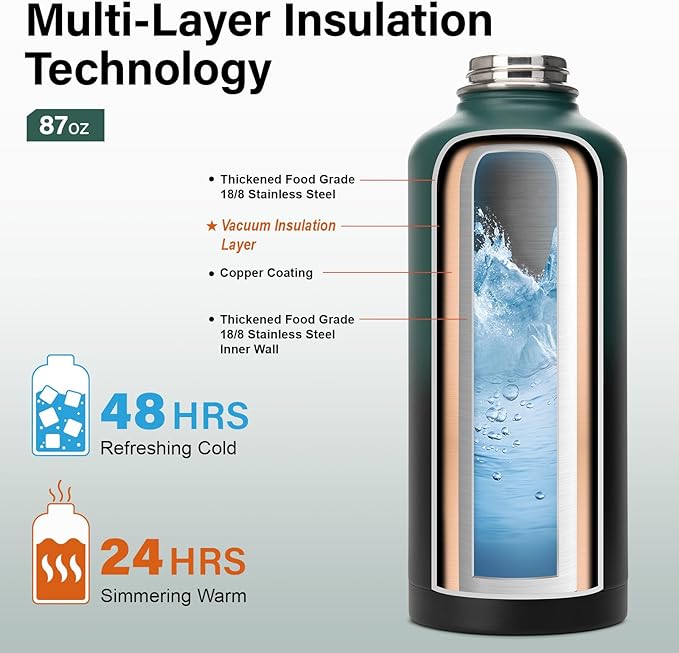 DYSANKY Insulated Water Bottle | Thickened Stainless Steel for Gym and Hiking with Straw, Carrier Bag, Handle Strap | BPA-Free 87 oz